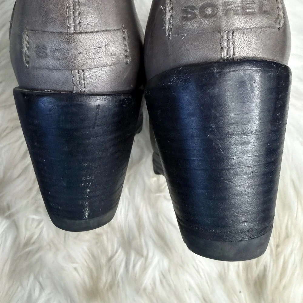 Sorel After Hours Grey Black Buckle Wedge Moto Boots NL2550-052 Womens 7.5
